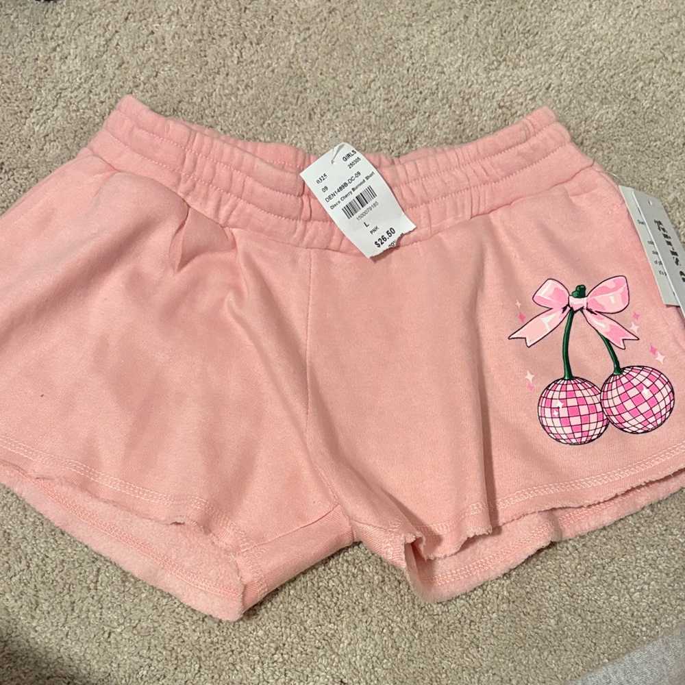 Pink Cotton Shorts with Disco Cherry Design